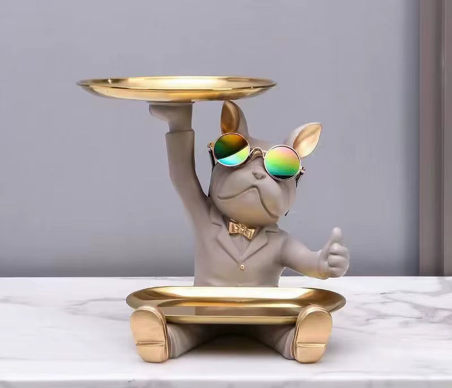 Harz Französische Bulldogge Tablett Statue Coole Bulldogge Lagerung Dekor Schlüssel Schüssel Hund Statue Für Moderne Wohnkultur Büro Schreibtisch Dekor Geschenke