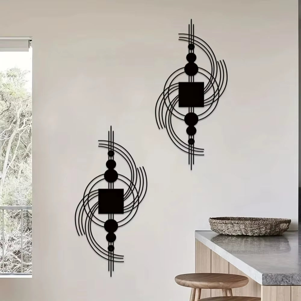 Geometrisches Wandkunst-Dekor Aus Metall – Kreisförmige Und Quadratische Kombinations-Wandskulptur Für Das Wohnzimmer – Eisenkunst, Wanddekoration