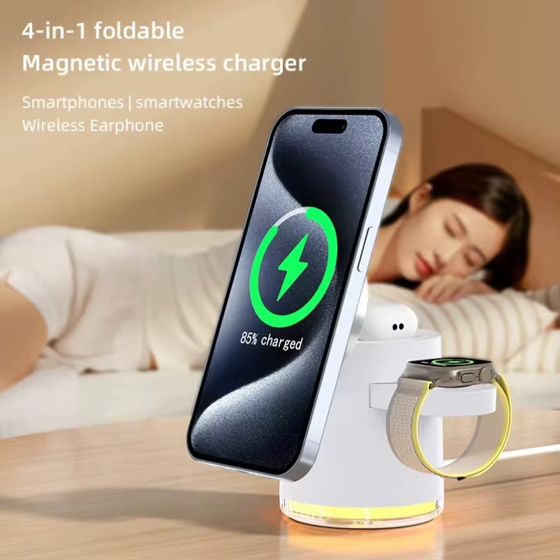 Qi2-Ladegerät Mit Nachtlampe, 3-In-1 Magsafe Wireless Chargers Station Für Iphone Und Samsung, Apple Watch, Magnetisches Ladezubehör
