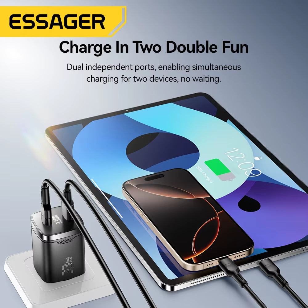 Essager 33 W Gan USB Typ C Ladegerät Digitalanzeige PD Schnellladung Für Iphone 16 15 14 Pro Max Ipad Mini 6 Xiaomi Samsung S22
