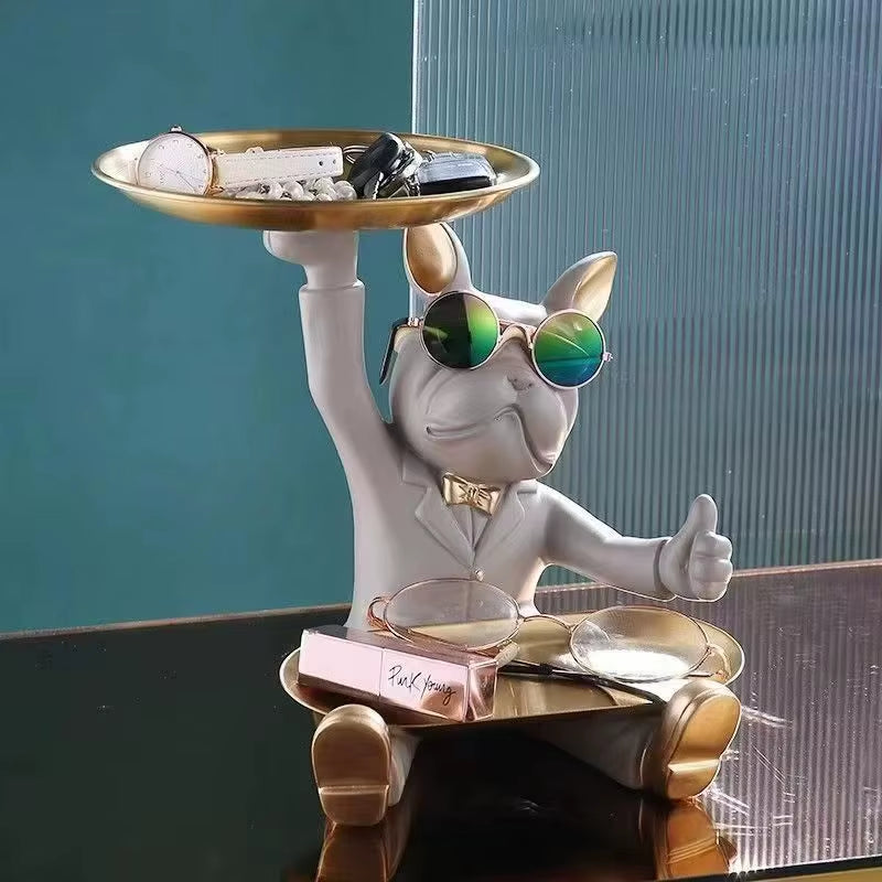 Harz Französische Bulldogge Tablett Statue Coole Bulldogge Lagerung Dekor Schlüssel Schüssel Hund Statue Für Moderne Wohnkultur Büro Schreibtisch Dekor Geschenke