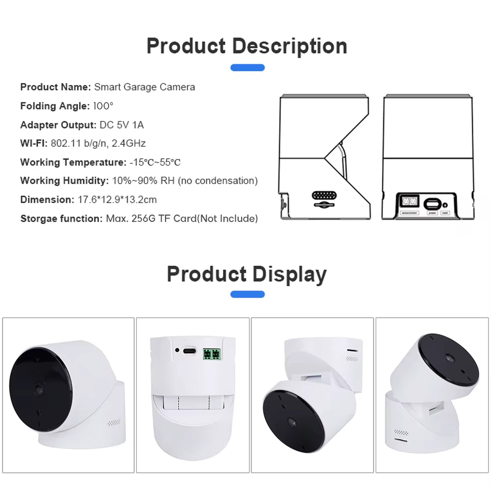 Tuya Smartlife Wifi Garagentoröffner Mit 3MP Kamera Fernbedienung Zwei-Wege-Audio Nachtsicht Aufnahme Alexa Google Unterstützung