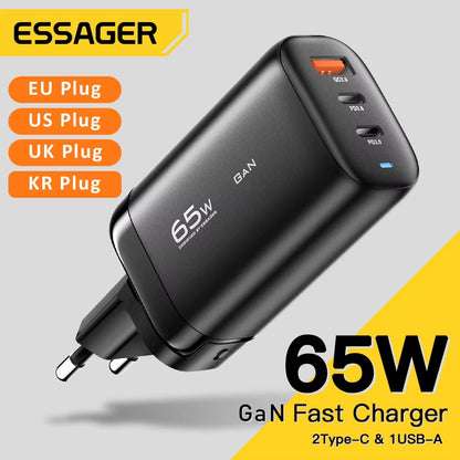 Essager 65W Gan USB Typ C Ladegerät Für Laptop PPS 45W 25W Schnellladung Für Samsung Xiaomi Realme Mobile Iphone15 14 13 Pro Telefon