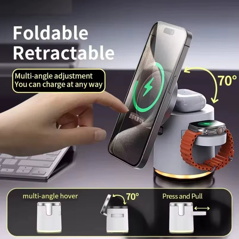 Qi2-Ladegerät Mit Nachtlampe, 3-In-1 Magsafe Wireless Chargers Station Für Iphone Und Samsung, Apple Watch, Magnetisches Ladezubehör