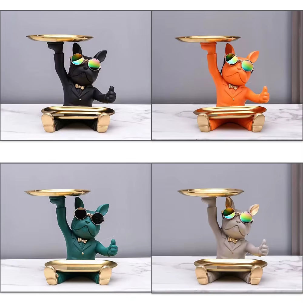 Harz Französische Bulldogge Tablett Statue Coole Bulldogge Lagerung Dekor Schlüssel Schüssel Hund Statue Für Moderne Wohnkultur Büro Schreibtisch Dekor Geschenke