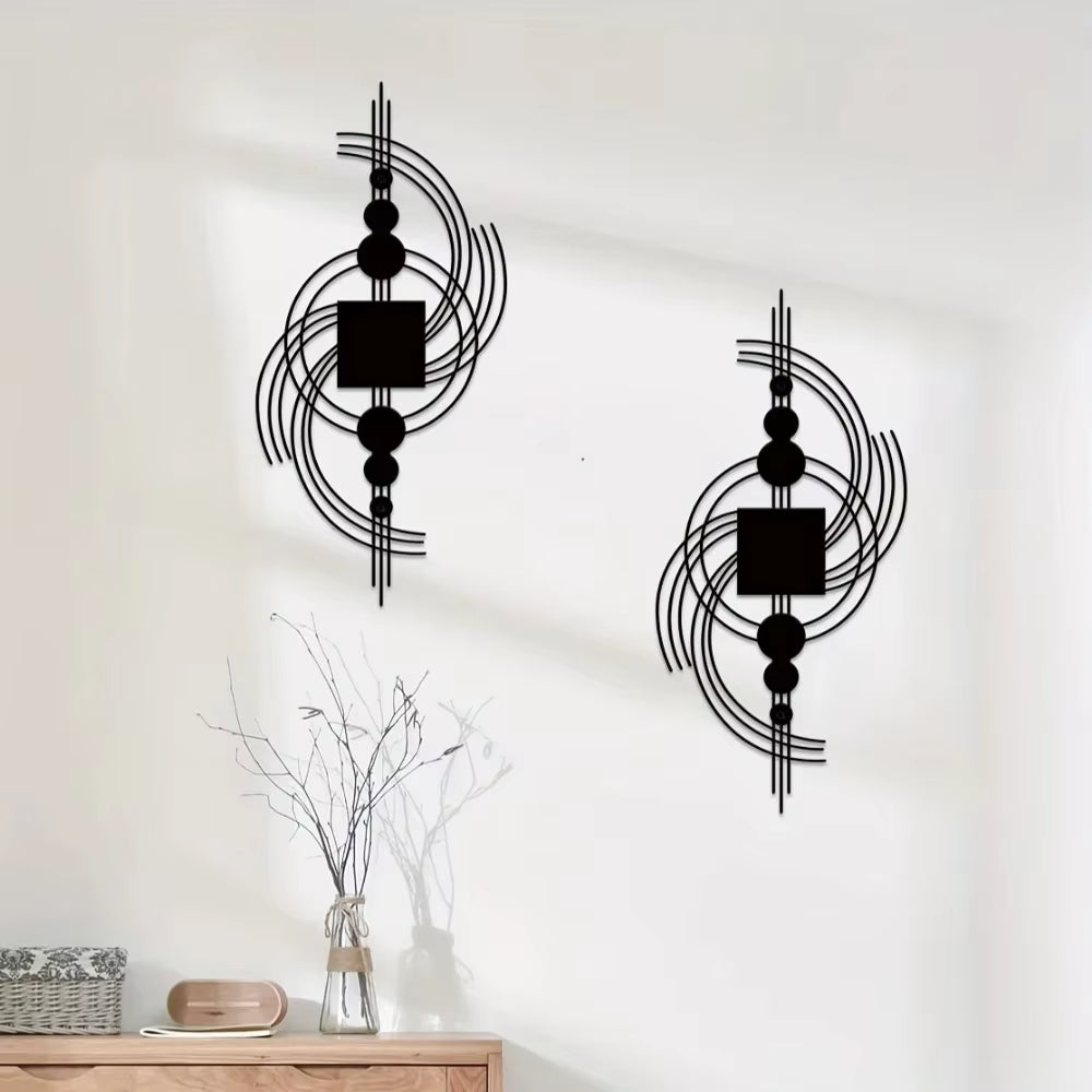 Geometrisches Wandkunst-Dekor Aus Metall – Kreisförmige Und Quadratische Kombinations-Wandskulptur Für Das Wohnzimmer – Eisenkunst, Wanddekoration