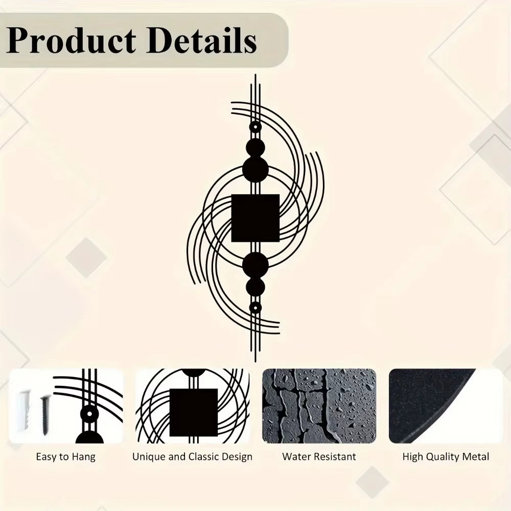 Geometrisches Wandkunst-Dekor Aus Metall – Kreisförmige Und Quadratische Kombinations-Wandskulptur Für Das Wohnzimmer – Eisenkunst, Wanddekoration