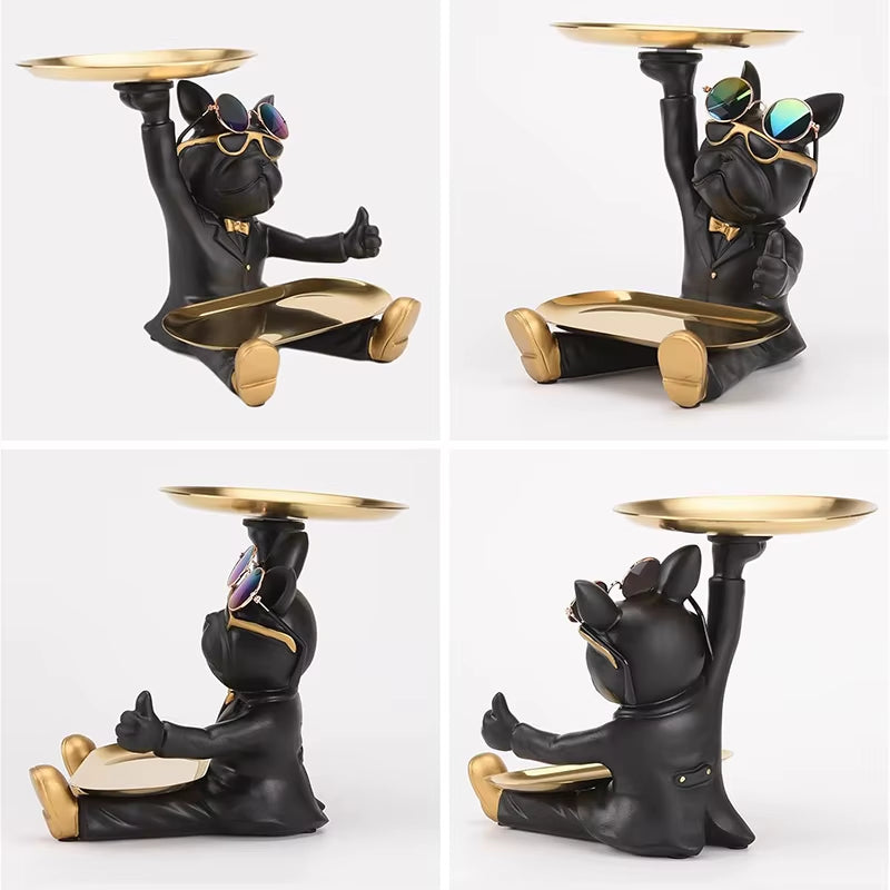 Harz Französische Bulldogge Tablett Statue Coole Bulldogge Lagerung Dekor Schlüssel Schüssel Hund Statue Für Moderne Wohnkultur Büro Schreibtisch Dekor Geschenke