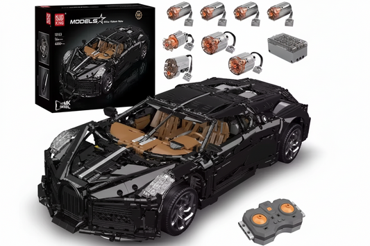 Schwarzes und braunes Bugatti La Voiture Noire Modell aus Mould King Bausteinen mit Fernsteuerung