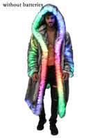 New LED Faux Fur Coat for Men Hooded Comfortable Thickened Winter Coat  Multi-Scene Personalized LED Stage Dance Party Costume